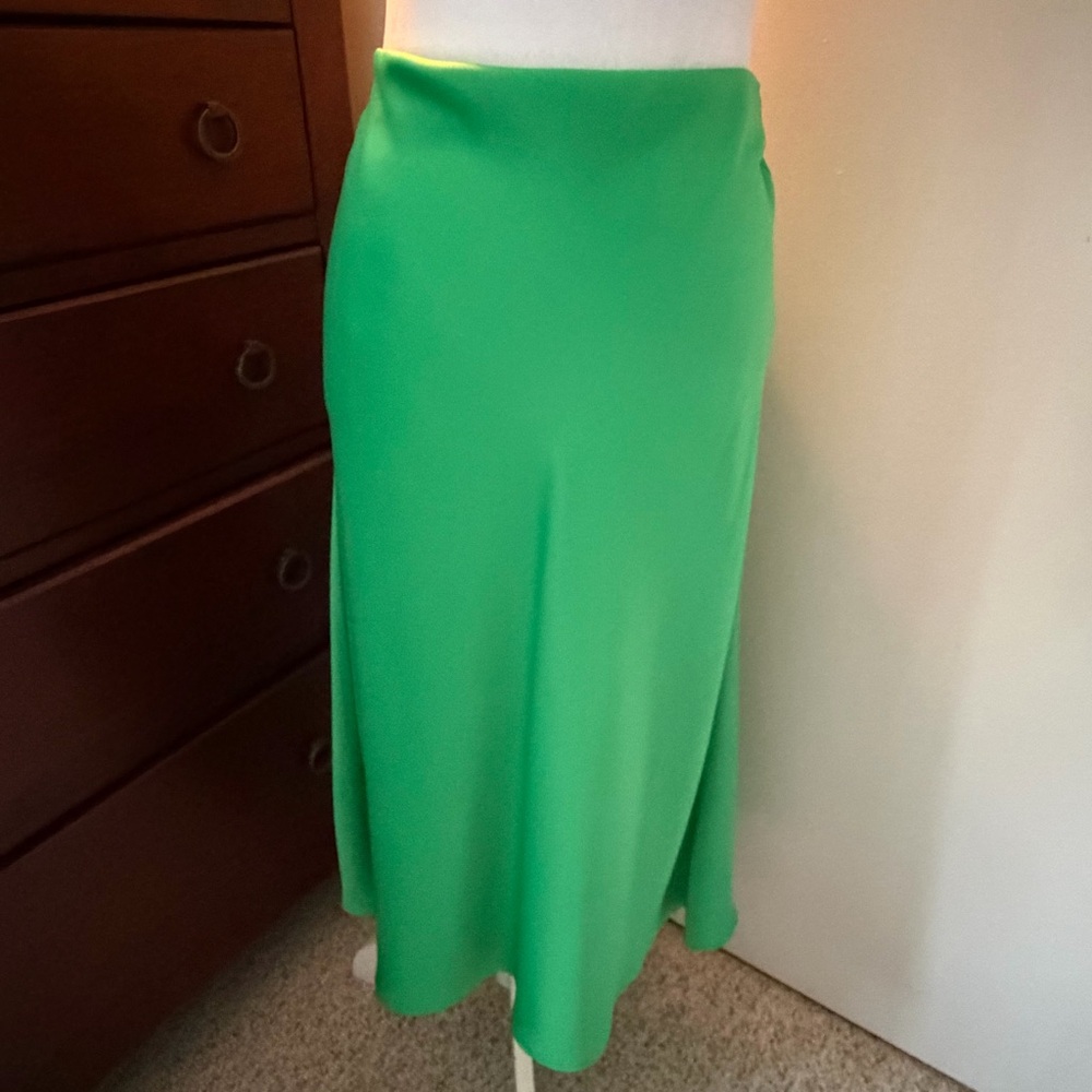 Rachel Zoe Bright Green Satin Midi Skirt